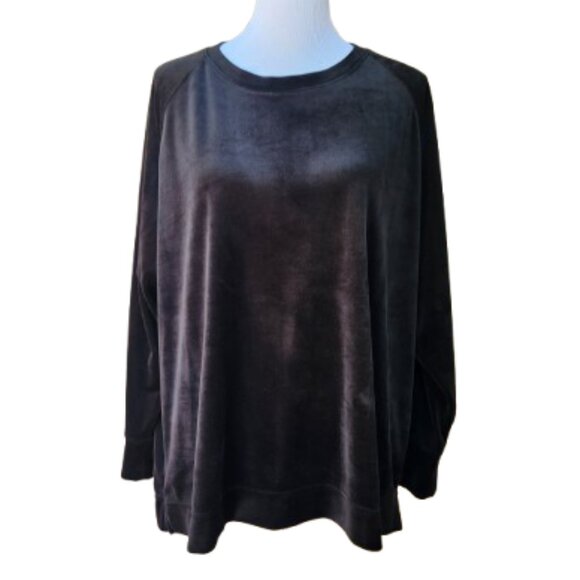 Time & Tru Plus Black Velour Lounge Top Sweatshirt Raglan Sleeves Solid Comfy - Picture 2 of 14